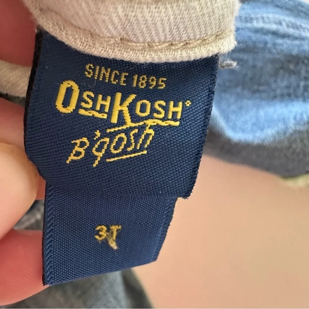 Boys 3T Frog Overalls Denim Chenille Patches Osh Kosh Bgosh Vest Back Blue Jean